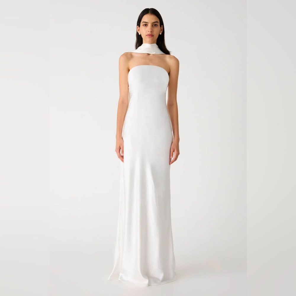 Misha Collection LILIA SATIN MAXI DRESS in Ivory, NWT Size M